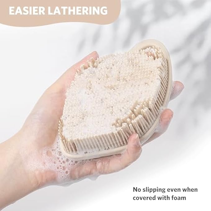 Sndyi Silicone Body Scrubber, Gentle Exfoliating Body Scrubber for Sensitive Skin, Leaf Shaped Shower Scrubber for Body with Lathering Bristles, Silicone Loofah Body Brush for Showering, Oatmeal - Image 4